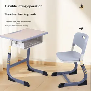 ชุดโต๊ะเก้าอี้<span class=keywords><strong>นักเรียน</strong></span>ประถมและมัธยม โครงโลหะ ปรับความสูงได้ ชั้นวางของแบบมีรูระบายอากาศ สำหรับเด็ก - Product Image 3