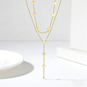 Collier chaîne de clavicule superposé en forme de cœur en acier inoxydable, bijou cadeau pour usage quotidien - Product Image 1
