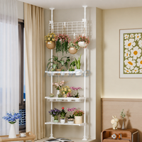 Support de Plantes Pliable et Réglable en Hauteur, en Métal Thermolaqué Épaissi, avec Panneau Supérieur Grille Florale, pour Balcon