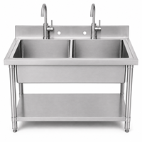 Évier commercial sur mesure à double bac en acier inoxydable 304 201 pour projets de restauration
