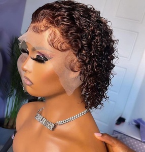 Parrucca frontale in pizzo a buon mercato Pixie capelli corti donne nere Perruque Pixie Cut capelli umani <span class=keywords><strong>Bob</strong></span> 180% densità corta Pixie Cut parrucca riccia - Product Image 5