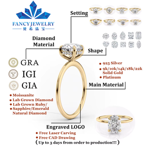 Anello Personalizzato con Diamante Sintetico 1-3ct, Halo Nascosto, Taglio Ovale DEF VVS, Fede Nuziale in Oro Massiccio 14K - Product Image 5