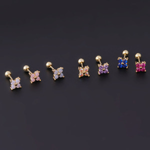 YW New Trendy Bunt Rosa Blau Türkis AB Kristall Kleine Winzige CZ Blume Helix Piercing Tragus Conch Ohrmuschel Ohrringe Piercing - Product Image 4