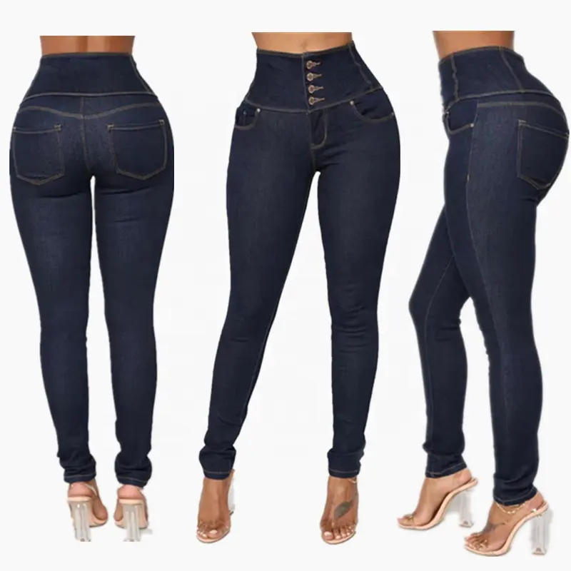 WJ128 ODM – jean délavé stretch taille haute pour femme, pantalon en denim basique