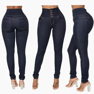 WJ128 ODM OEMwashed streetwear stretch elegant high waisted skinny jeans pants butt lifter jeans ladies skinny basic denim jeans