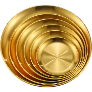 Plato Redondo de Acero Inoxidable 304, Color Dorado Natural, Plato Bajo para Servir Comidas, Café y Té en Hoteles - Product Image 1