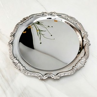 Plateau de service rond personnalisé avec logo, en acier inoxydable 304, gravé au laser, pour hôtel, mariage, cadeau d'entreprise