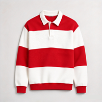 Sweat-shirt à col pour homme de haute qualité, style vintage, à larges rayures, rouge et blanc, à blocs de couleur, manches longues, coupe décontractée, style preppy, pull-over