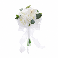 Bouquet de mariée artificiel en forme de rose avec décor papillon, ruban en organza et guirlande de perles, fleur artificielle pour la mariée