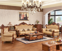 Canapé de salon antique européen de haute qualité en cuir véritable, ensemble de meubles de maison