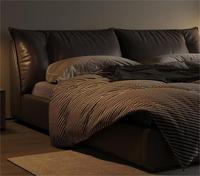 Italienisches minimalistisches Bett mit oberer Schicht aus Rindsleder, echtem Leder und Massivholz, hohes Bett mit Stauraum, 1,8 x 2 m, Kingsize-Bett, Doppelbett