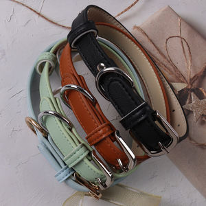 Okeypets, suministros para mascotas, <span class=keywords><strong>Collar</strong></span> de perro de cuero de Color sólido personalizado con accesorios de patrón bonito DIY, <span class=keywords><strong>Collar</strong></span> para mascotas para perros pequeños - Product Image 3