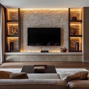 Meuble TV moderne multifonctionnel en bois durable avec éclairage LED, design tendance pour salon, bon prix - Product Image 1