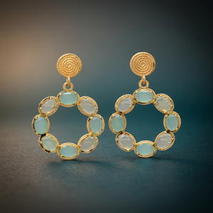 New Arrival High Quality 14K 18K 24K Matte Gold & Rhodium Plated Brass Geometric Multistone Stud Earrings Children's Trendy - Product Image 3