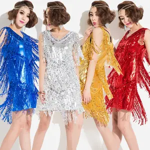 Neues Kostüm für Erwachsene weibliche Sängerin Sequin Fransenkleid Lateinstanz Jazztanz Kostüm