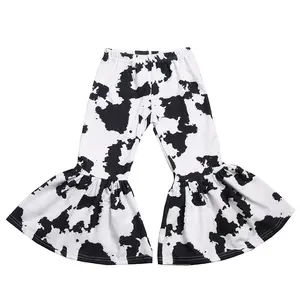 New Arrival Custom Print Girl Bell Bottom Milk Silk Fabric High Waist Kids Flared Pant Spring Baby Clothes