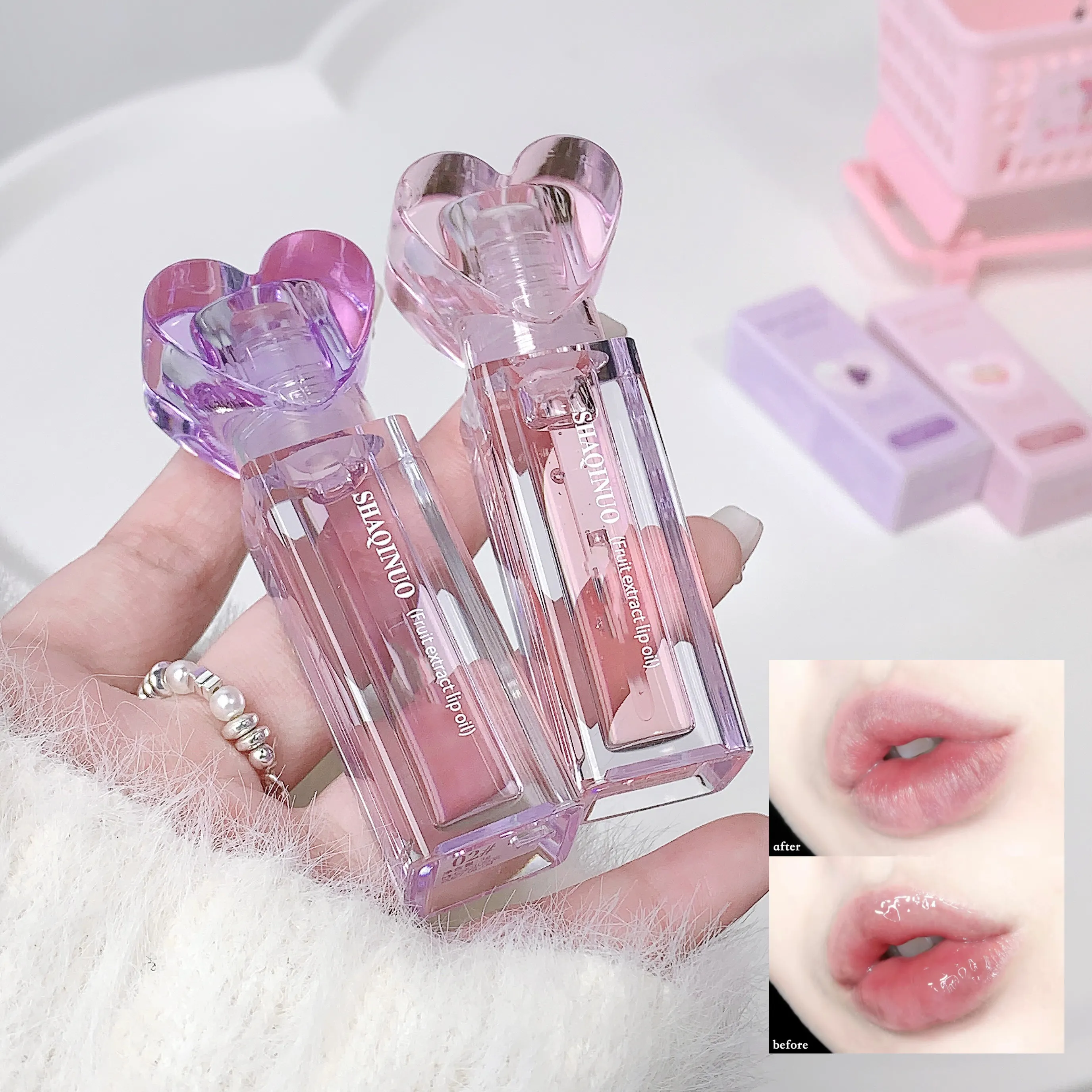 Fruit-flavored Lip Oil Moisturizes Dilutes Lip Lines SHAQINUO Moisturizing Layering Essence Lip Gloss