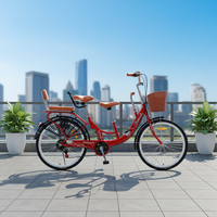 Vélo de montagne à deux places pour mère et enfant avec cadre en acier et pédales ordinaires-Vélo parent-enfant pour deux personnes en ville