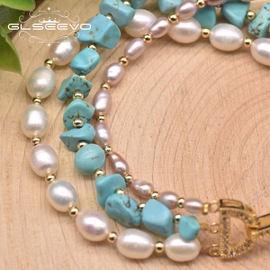 Pulseras de varias capas con perlas de agua dulce turquesa Natural para mujer, diseño Original, joyería hecha a mano - Product Image 4