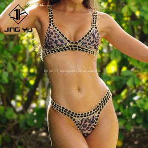 2024 Summer Swimwear Fashion Sexy <b>Triangle</b> Women New Knit Crochet <b>Bikini</b> Leopard Print <b>Bikini</b> Sexy <b>Triangle</b> String <b>Bikini</b> <b>Set</b> - Product Image 1