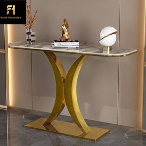 โต๊ะคอนโซลทางเข้าดีไซน์หรูหราสไตล์อิตาลีแบบเรโทร ผลิตจากหินเผาคุณภาพสูง พร้อมขาโต๊ะสแตนเลสสีทองฝรั่งเศส - Product Image 6