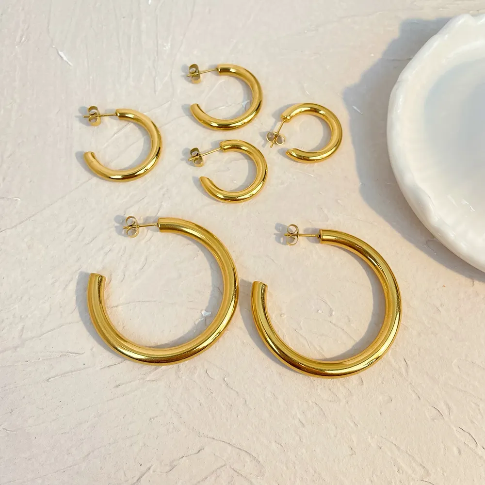 الحد الأدنى عالية الجودة مجوهرات 18k الذهب مطلي الفولاذ المقاوم للصدأ هندسية دائرة هوب القرط الجوف أقراط على شكل زهور قرنفلية أقراط