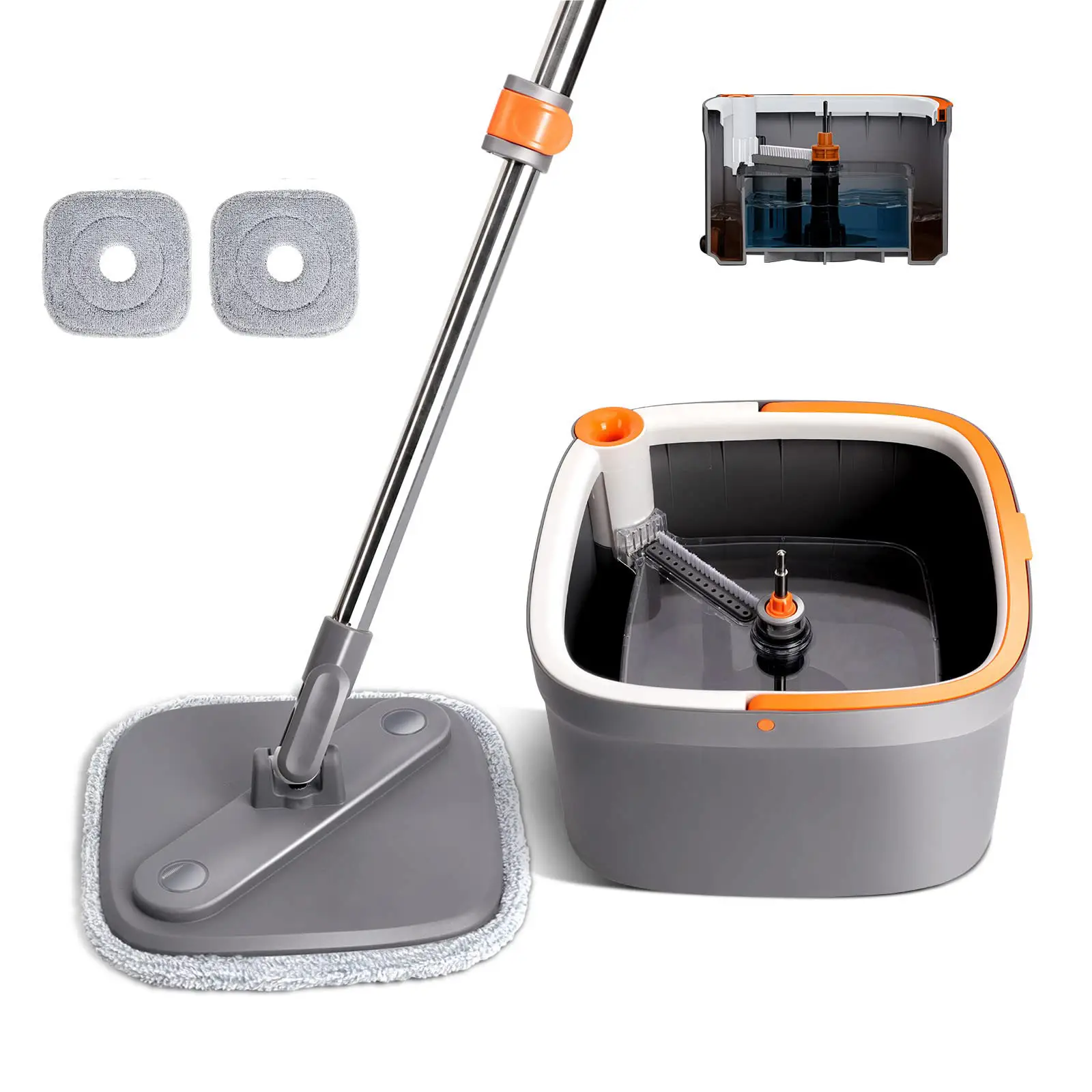 Joybos Mop and Bucket with Self Wringer Set Upgraded Square Microfiber Spinning Mop Clean Dirty Water Separate Design