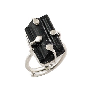 Anillo de Plata de Ley 925, piedra preciosa de turmalina negra en bruto Natural, joyería fina antigua para bodas, directo del proveedor - Product Image 1
