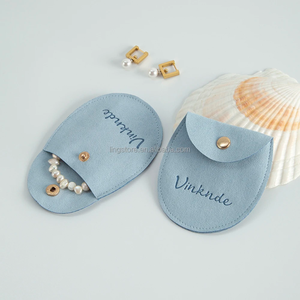 Luxurious Customized Bijoux Small Oval <b>Envelope</b> Microfiber <b>Gift</b> Bag Button Faux Suede Portable Jewelry Pouch for Rings Earrings - Product Image 5