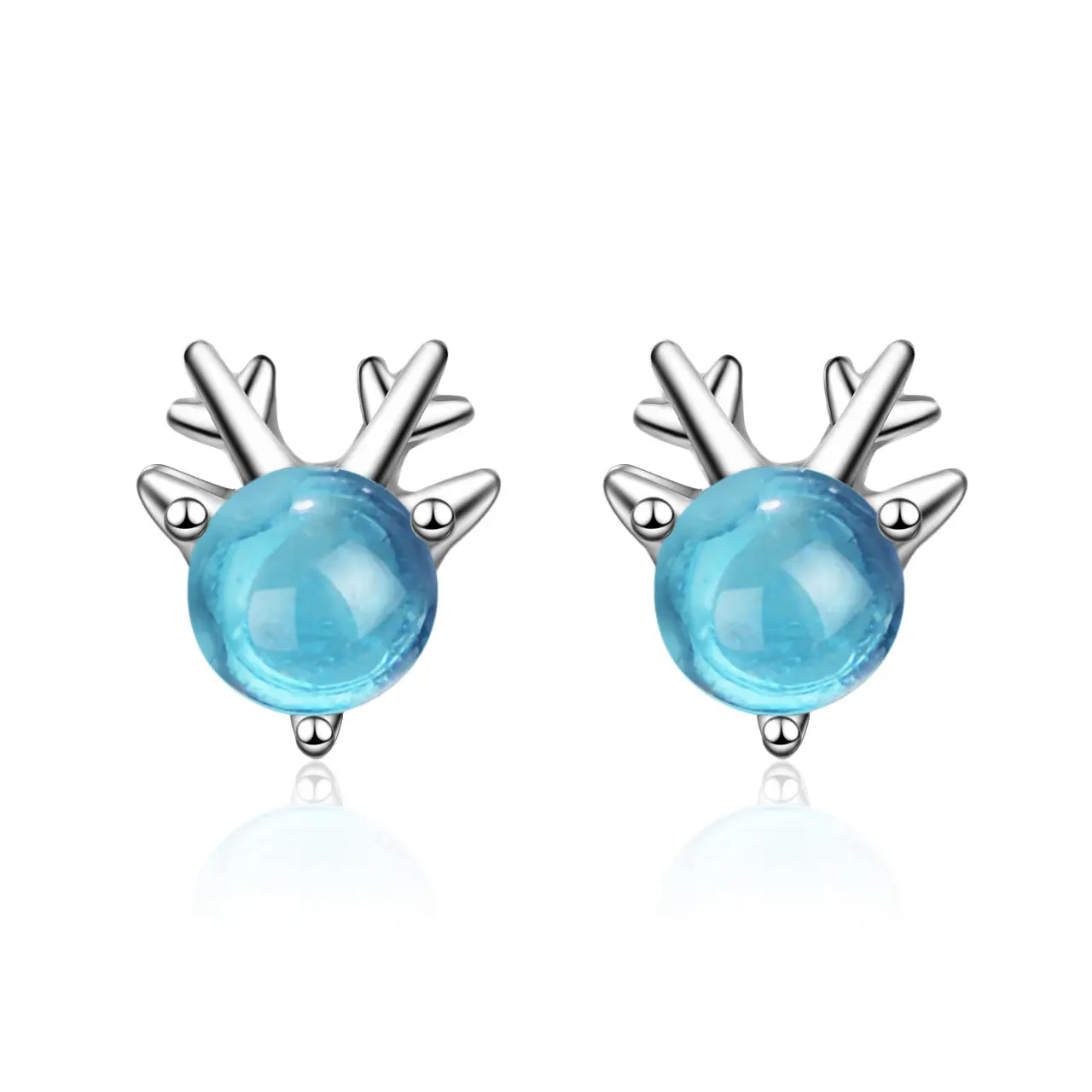 Женские серьги с голубым натуральным камнем, серьги в форме головы оленя с серебряным покрытием, 925