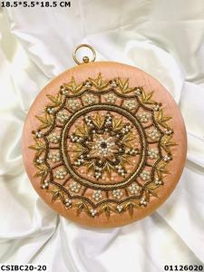 Luxury Bridal Ethnic Round Silk Clutch <b>Bag</b> Vintage Style Evening Purse with Pearl Decoration for Wedding and <b>Party</b> - Product Image 6