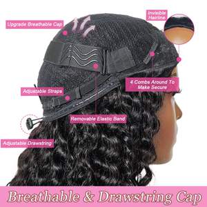 Pelucas de Cabello Humano a Bajo Precio, Media Peluca Rizada sin Pegamento, 3 en 1, con Diadema de Cordón Ajustable, Lista para Usar, Color Negro Natural - Product Image 3