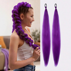 Perruque queue de cheval en fibre Kanekalon avec bande élastique, 65 cm, sans colle, extension de cheveux tressés violets pour femmes - Product Image 5