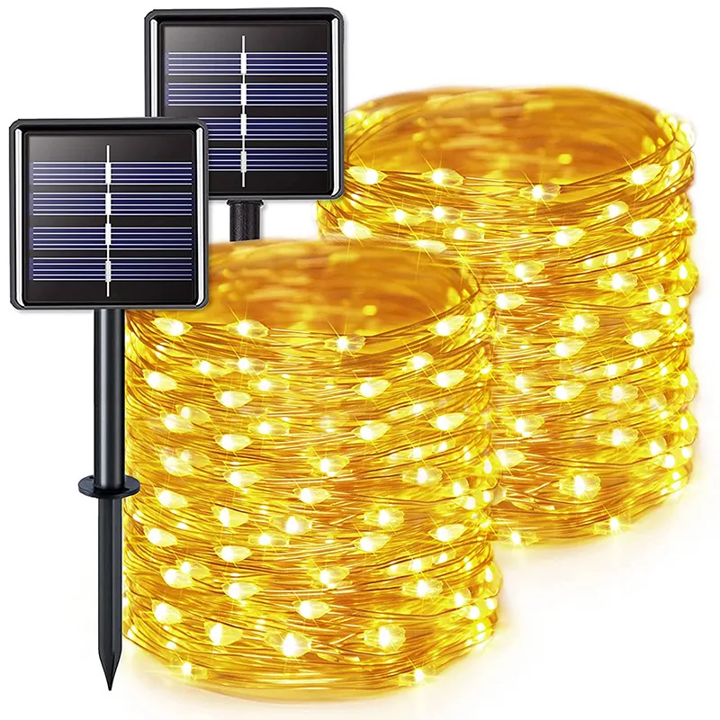 Solar String Light Outdoor Waterproof 100 LED Warm Lights Paisagem Fairy Bulb para Garden Wedding Party Yard Natal