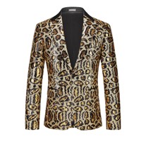 Blazer à simple boutonnage en polyester imprimé léopard, brodé de paillettes et orné de perles irisées, pour la mode et les spectacles, en stock