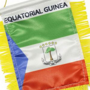 Drapeau fanion personnalisé de la Guinée équatoriale en satin, imprimé numériquement, mini-drapeau de voiture avec pompons jaunes en polyester et plastique - Product Image 5
