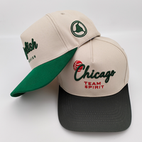 Casquette de baseball snapback personnalisée avec logo, 5 panneaux structurés, bicolore, visière incurvée verte, vente en gros
