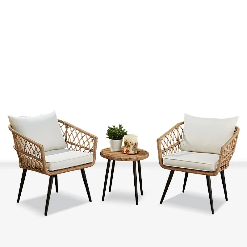 Factory supply E -commerce hot selling PE Rattan Chair And Table 3 sets backyard patio garden set Outdoor Bistro Set
