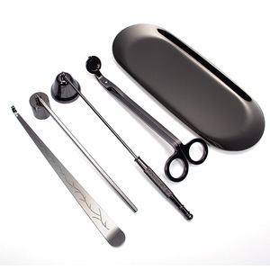 <b>Candle</b> Extinguisher Tool <b>Set</b> 5 Piece Stainless Steel Smokeless Wick Trimmer Hook Oval Gun Black Hand Tools - Product Image 4