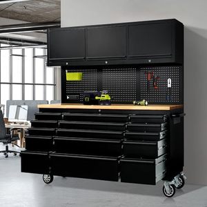 <span class=keywords><strong>Coffre</strong></span> à <span class=keywords><strong>outils</strong></span> roulant de <span class=keywords><strong>72</strong></span> <span class=keywords><strong>pouces</strong></span> 15 tiroirs Roues 3 armoires supérieures Capacité de charge de 15kg Noir mat - Product Image 2