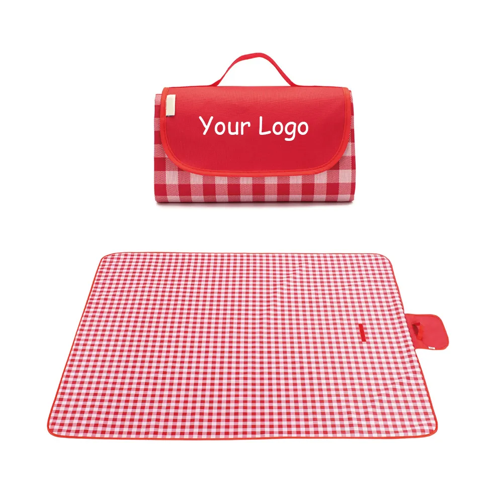 In Voorraad Strand Opvouwbare Rode Gerecycled Oprolbaar Waterdichte Non Woven Canvas Bamboe <span class=keywords><strong>Outdoor</strong></span> Picknick Mat