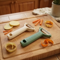 Éplucheur de légumes/fruits et de pommes de terre à double lame en acier inoxydable et céramique, 14 cm, avec poignée en plastique PP, durable, facile à nettoyer, trou de suspension