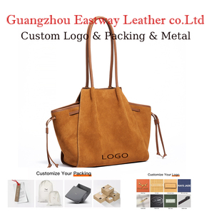 Custom Logo Suede Women's Tote Bag Vintage Drawstring Hobos Shoulder Bag for Women genuine leather Casual Ladies tote bag - Product Image 1