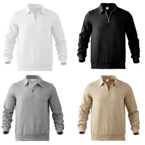 Sudadera con capucha personalizada con cremallera para hombre, unisex, con logo, cuello polo jacquard, de poliéster, con cremallera de un cuarto y estampado de logo. - Product Image 4