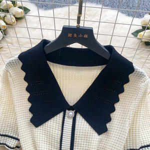 Vestidos <span class=keywords><strong>Midi</strong></span> de Punto con Cuello en Color Crema y Negro, Elegantes, Sexys, Casuales y Ajustados para Mujer, Verano - Product Image 5