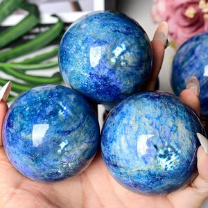 หินมูนสโตนธรรมชาติขัดเงา หินคริสตัลสีฟ้า ทรงกลม สำหรับตกแต่งบ้าน ของขวัญวันอีสเตอร์ ขายส่ง - Product Image 1