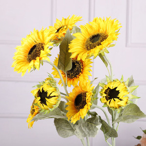 KST 3 Cabezas de Girasoles de Seda de 6 Pulgadas, Flores de Alta Simulación para Decoraciones de Boda, 90 cm de Largo - Product Image 1