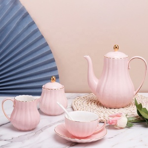 21-teiliges Elegantes Kürbis-Keramik-Teeservice mit Untertassen, Milch- und Zuckerdosen, Teekanne und Metallständer für Nachmittagstee und Kaffee - Product Image 2