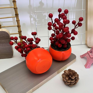 Bonsái de caqui rojo Paulon de 18 cm de altura, planta artificial con frutos para decoración del hogar y accesorios para bodas - Product Image 4
