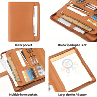 Carpeta de presentación estilo bolsa A4 Padfolio con cremallera de cuero PU profesional hecho a mano con logotipo personalizado de calculadora